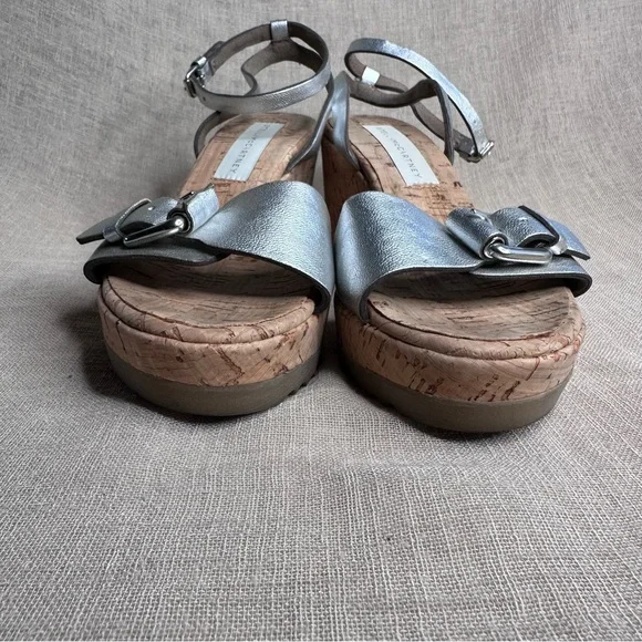 Stella McCartney Linda Cork Platform Metallic Silver Strappy Sandals 37